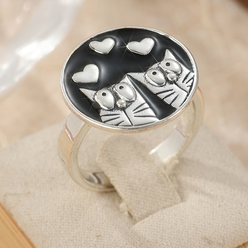 Cute Retro Cat Heart Rings, Simple Accessories for Ladies